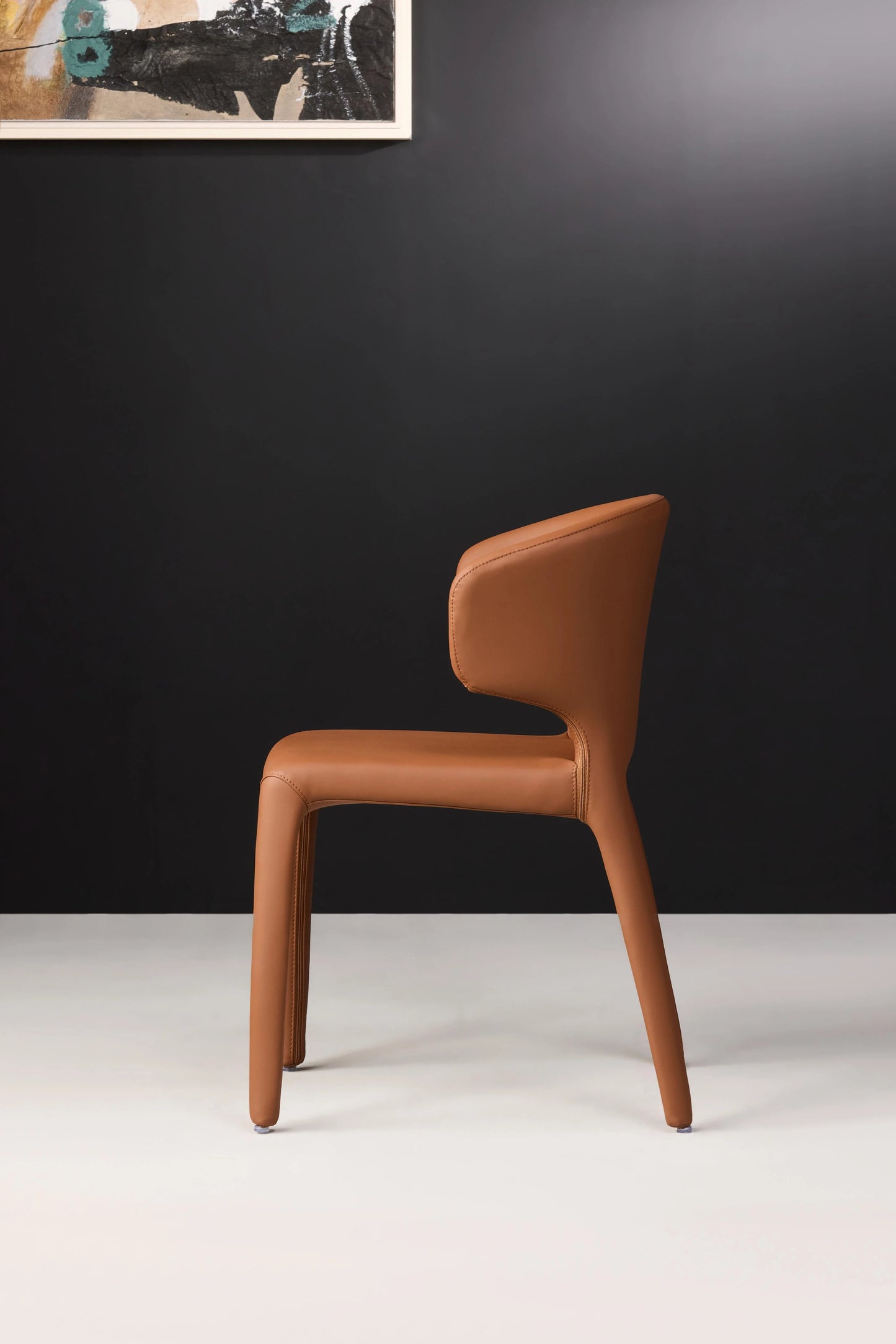 Aya Dining Chair Leather - Side View in Tan Color