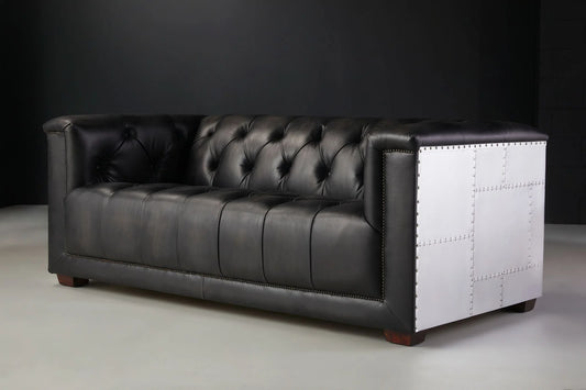 Black Vintage Style Sofa 3 Seater Timeless Design