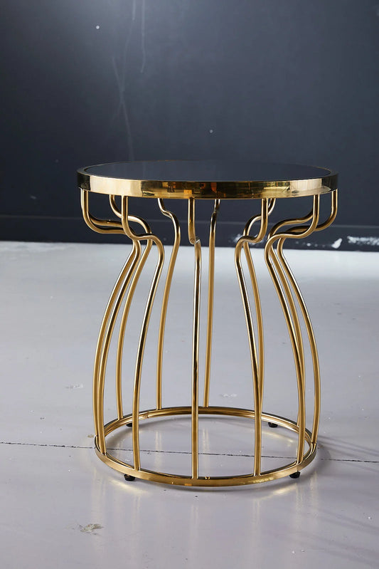 Contemporary Black Glass Side Table With Gold Frame Design