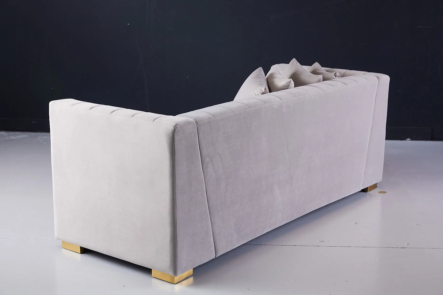 Deniz 3 Seater Beige Velvet Couch Back View