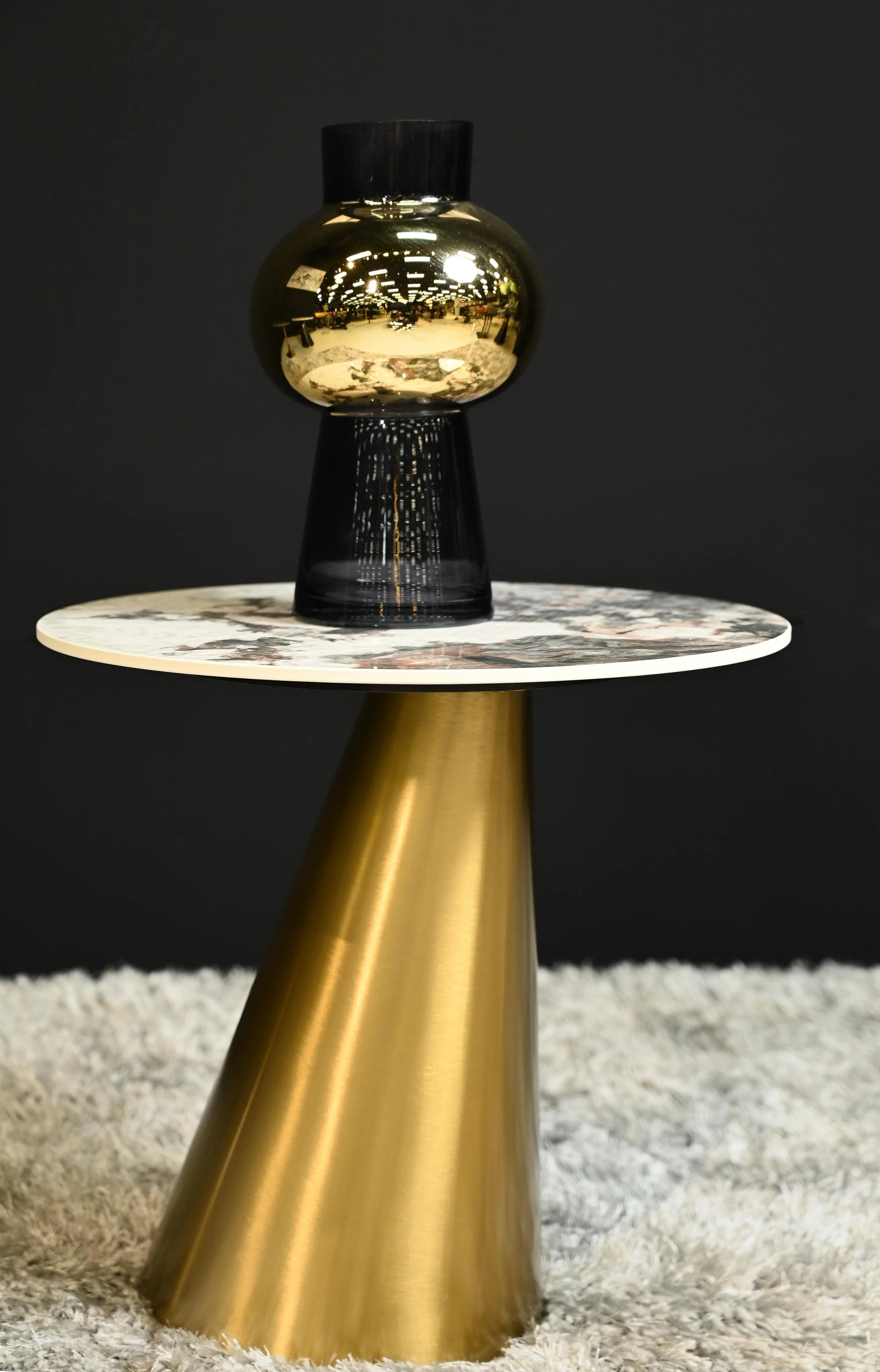Deniz Side Table With Gold Footing Decoration