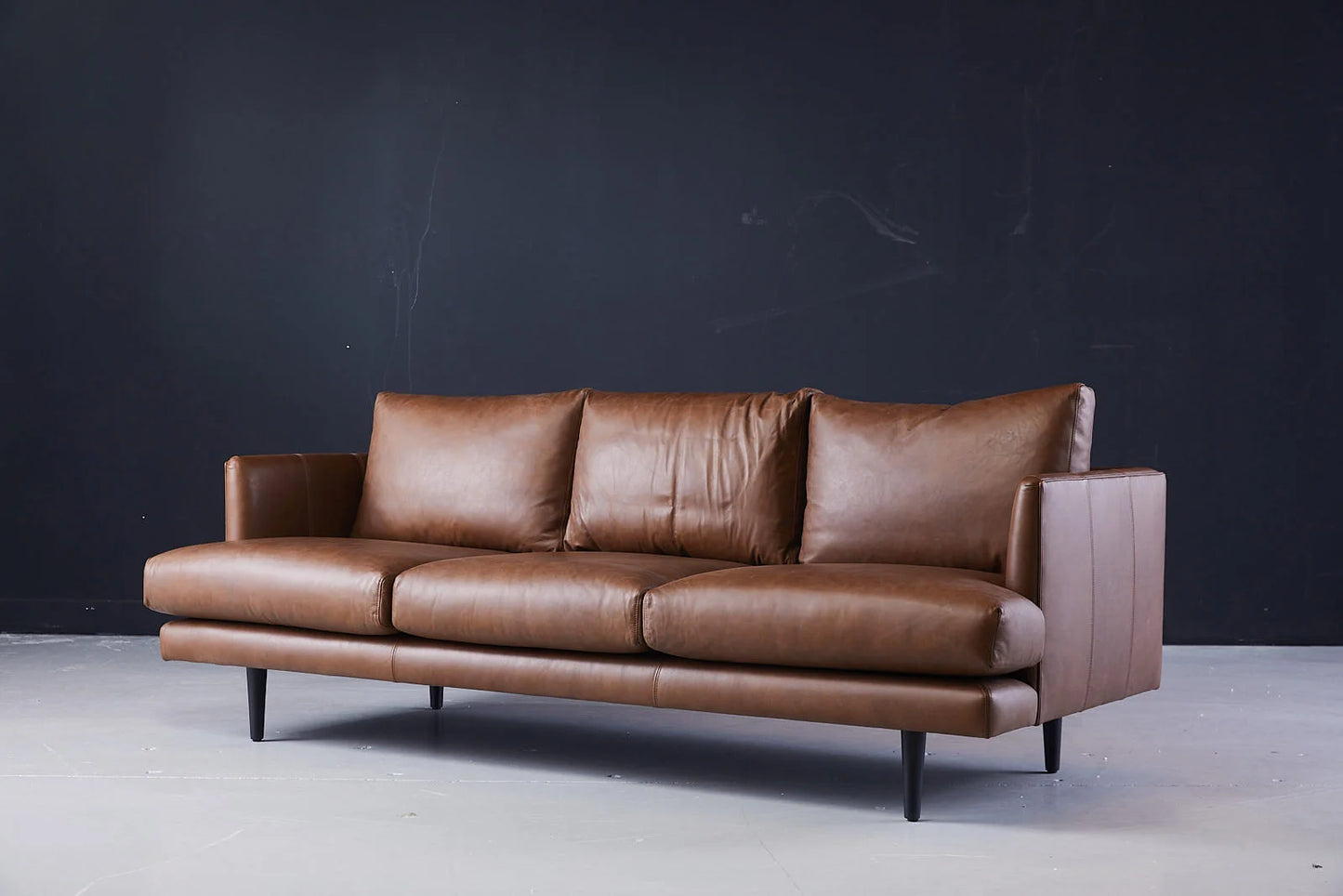 Duster 3 Seater Brown Leather Sofa Front View