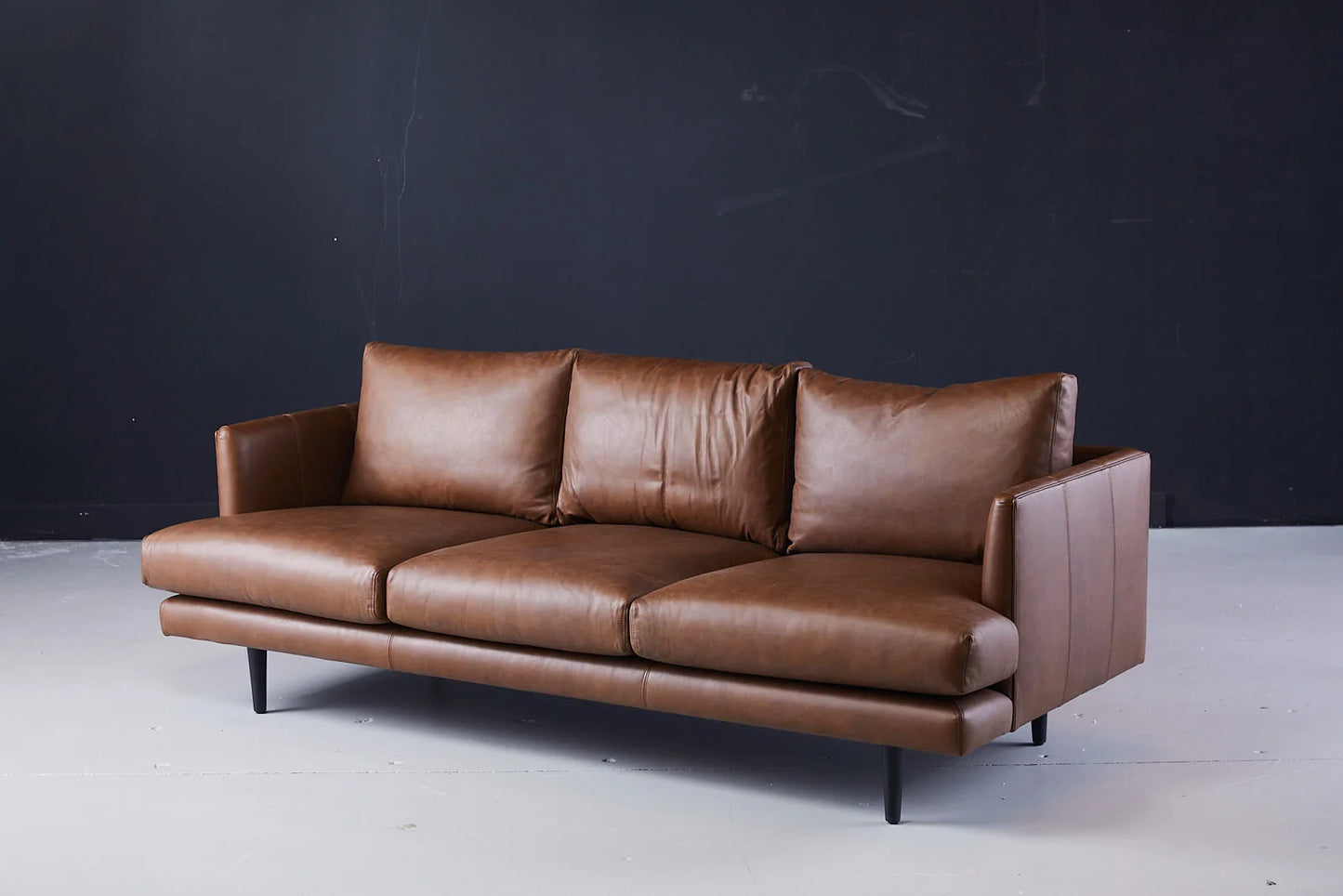 Duster 3 Seater Sofa Detailed Brown Leather Cushions