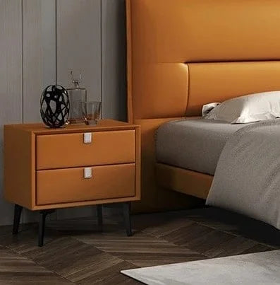Fox Bedside Cabinet Brown PU Leather Close-up