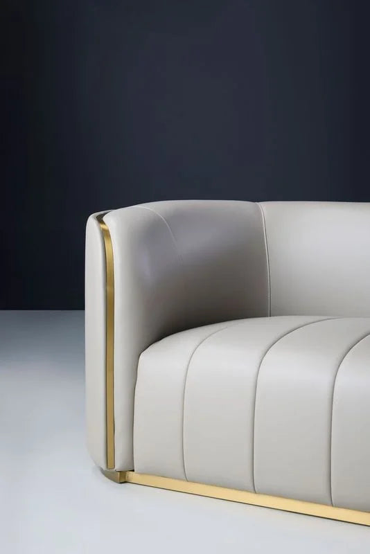 Gia 2-seater Taupe Leather Sofa Armrest Detail
