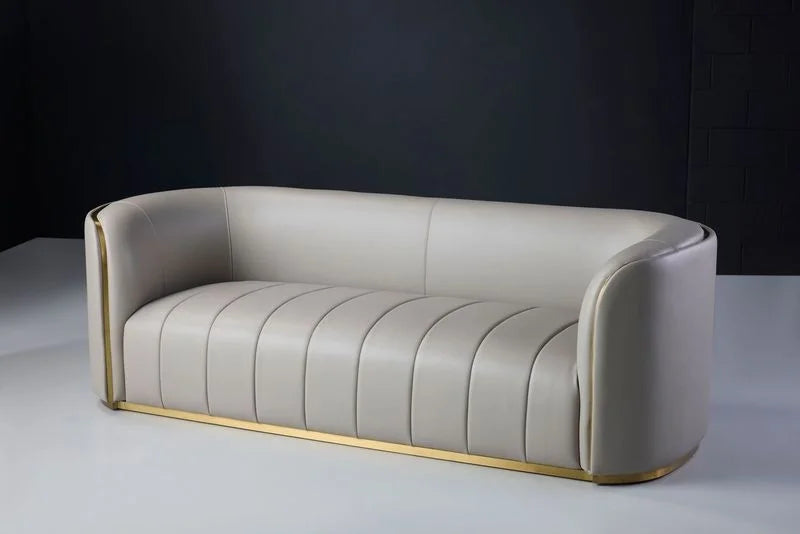 Gia 2-seater Taupe Leather Sofa Front View