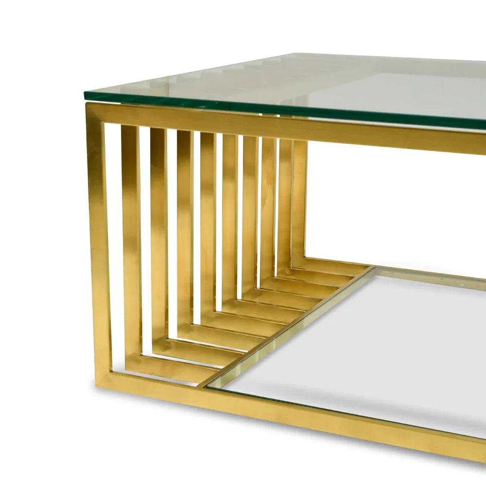 Glass Coffee Table Sturdy Gold Frame Detail
