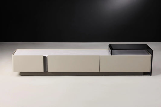 Kian Beige TV Unit with Extendable Glass Top Display