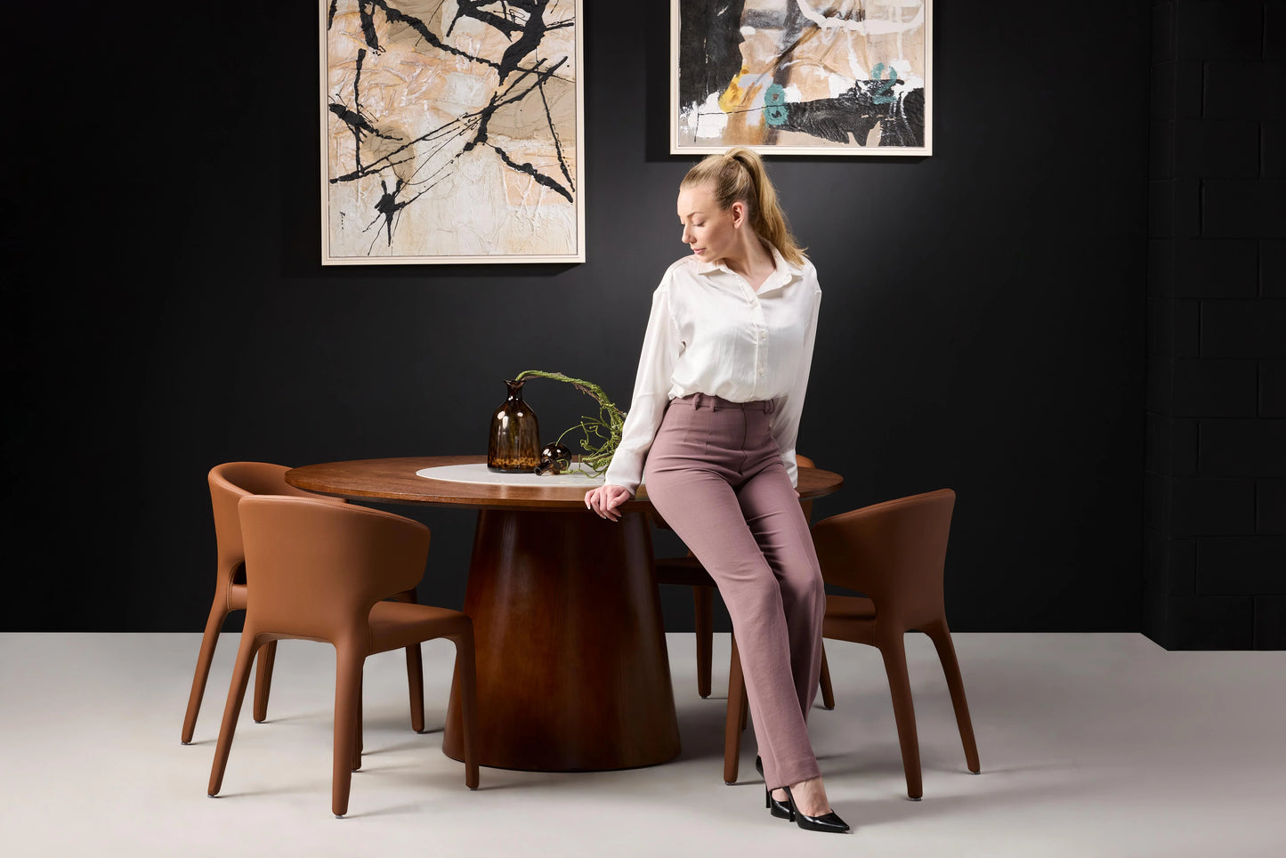 Leaning on Yara Dark Wood 6 Seater Round Dining Table