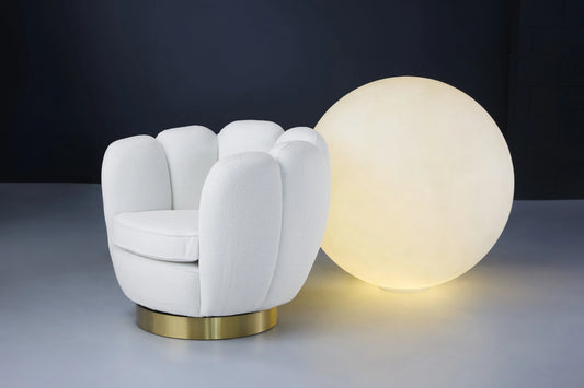 Lily Swivel Chair with White Globe Lamp Background - White