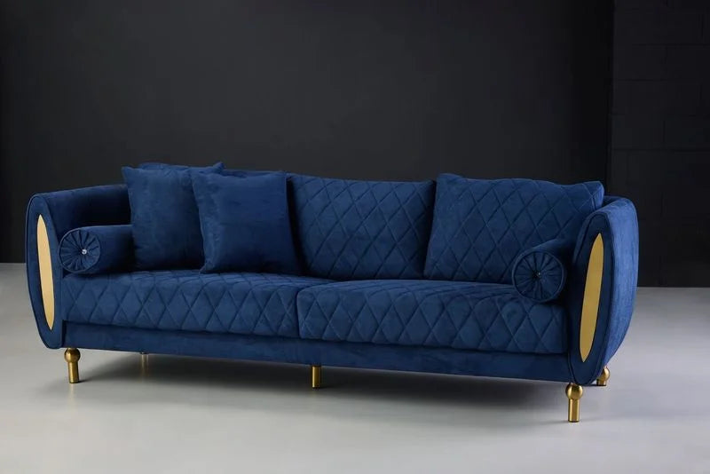 Luxurious Ash velvet 3 seater sofa - dark blue