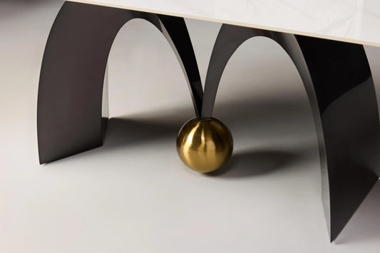 Luz 6-seater Dining Table - Close-up of Golden Ball Footer