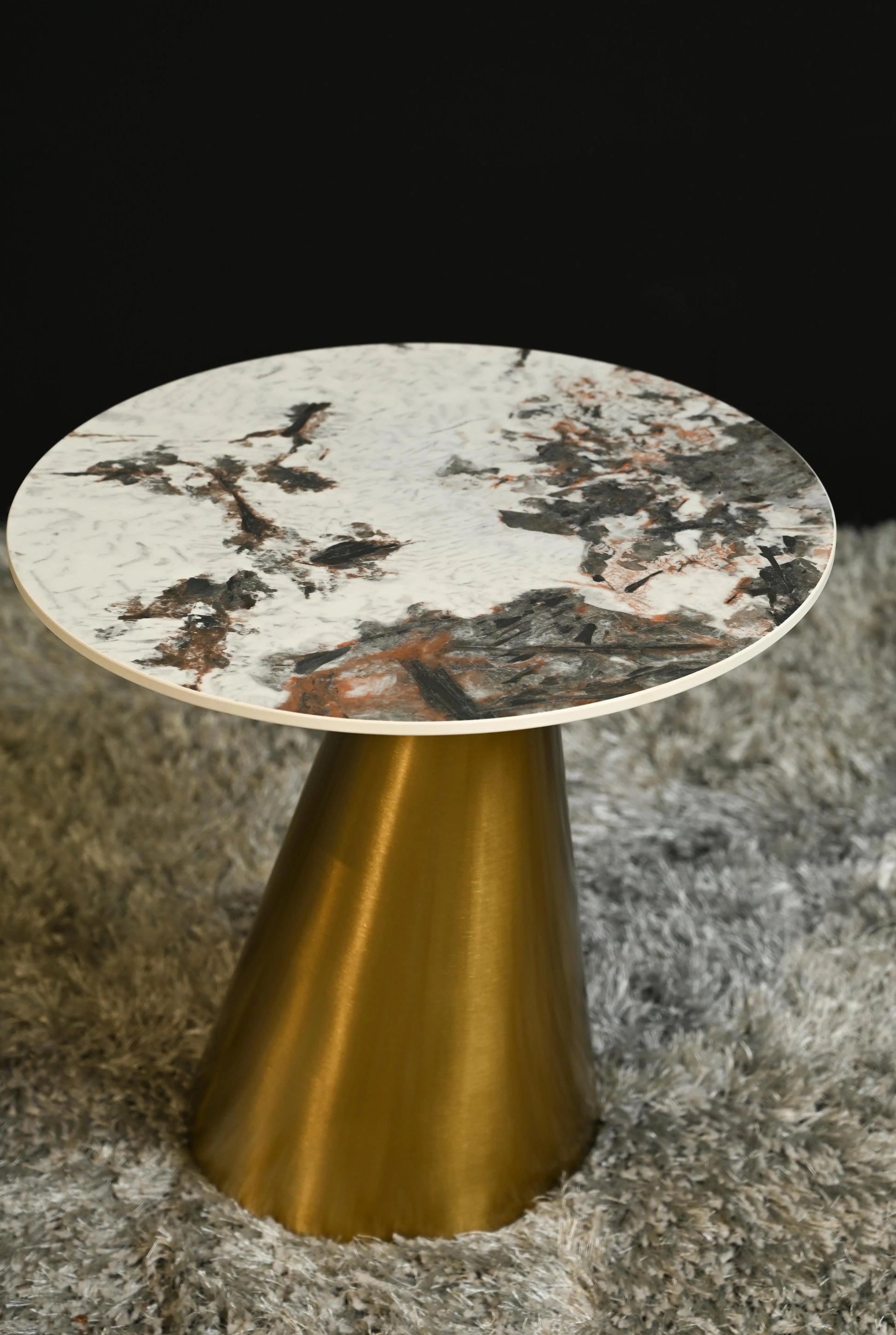Marble Top Deniz Side Table Golden Finish Decor