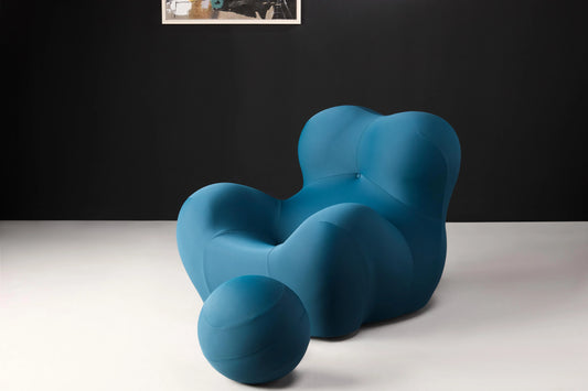 Milan Single Sofa Chair With Ottoman Ball - Blue
