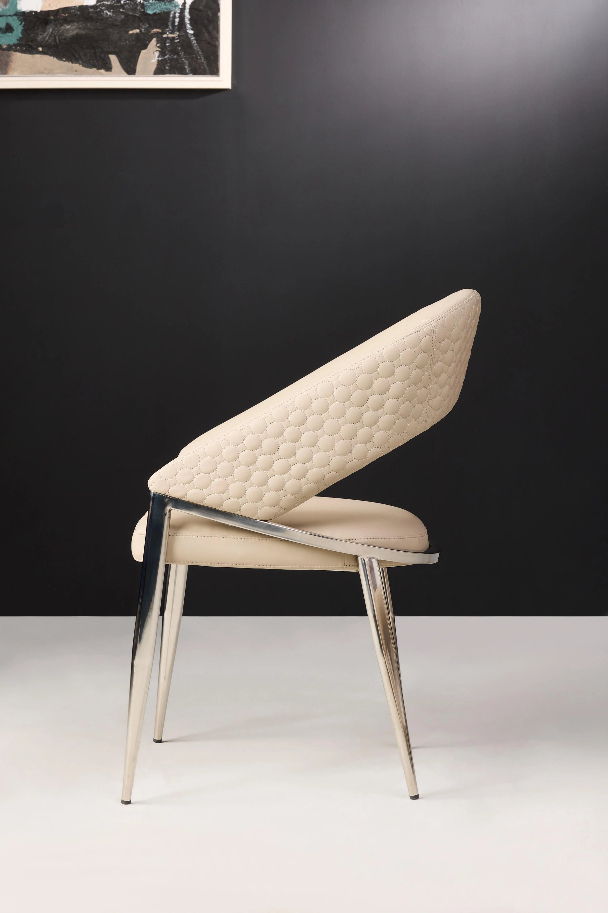 Moa Pu Leather Dining Chair Beige - Side View
