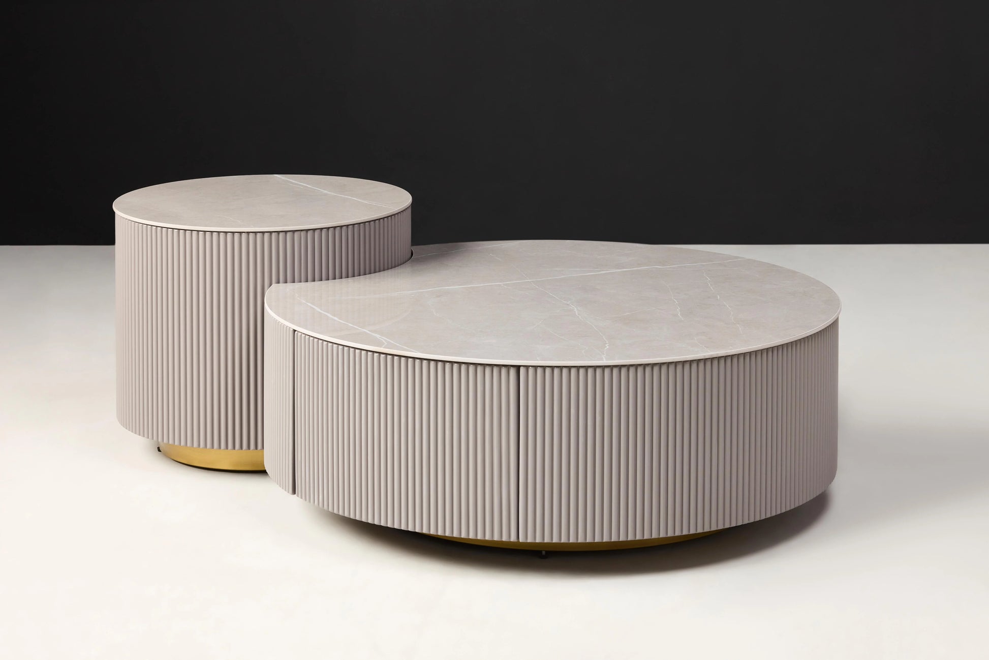 Puck Mdf Coffee Table Grey Marble Top Surface
