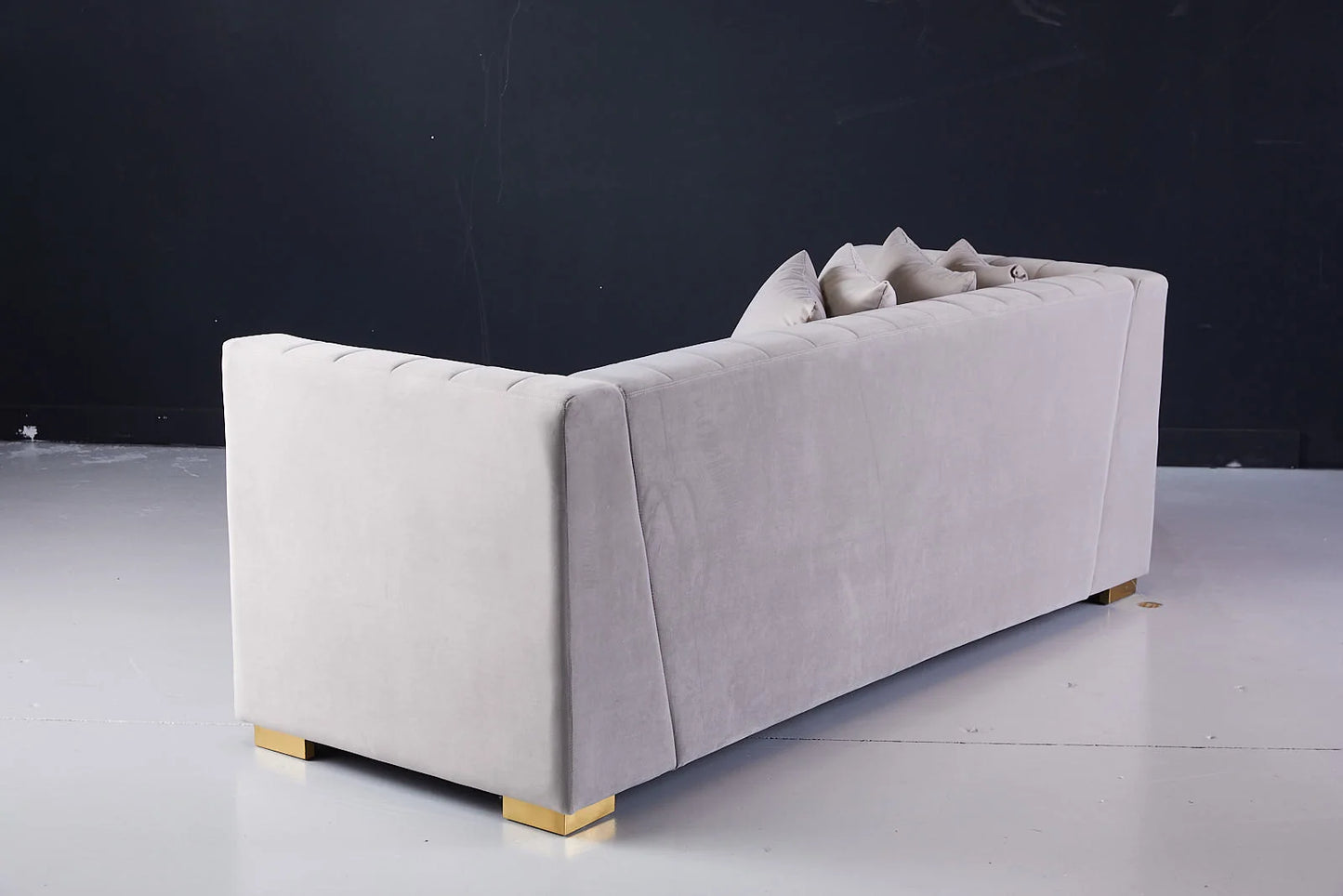 Sturdy Build Deniz Beige Velvet Couch Back Display