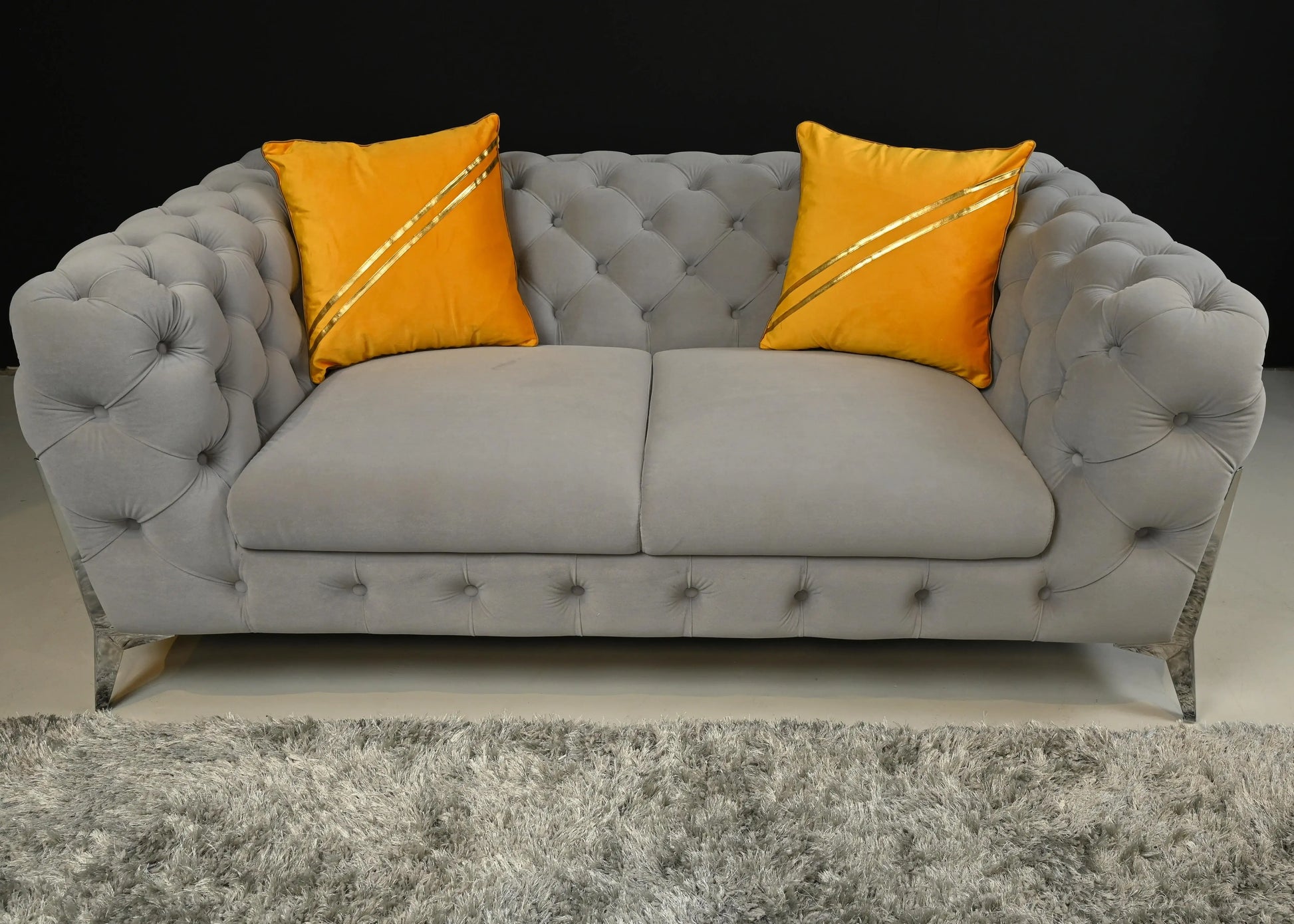 Velvet Mars 2 Seater Grey and Pillows