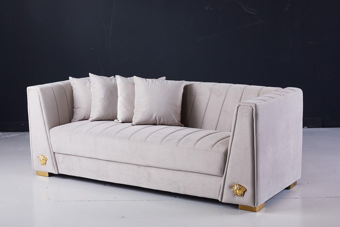 Deniz 3 seater beige velvet couch