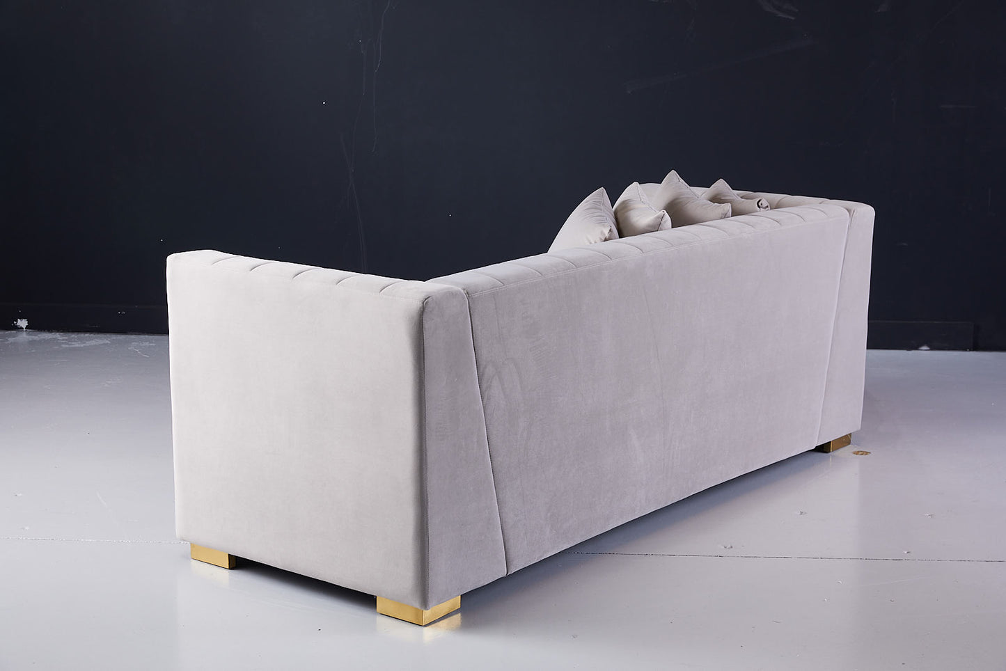 Deniz 3 seater beige velvet couch