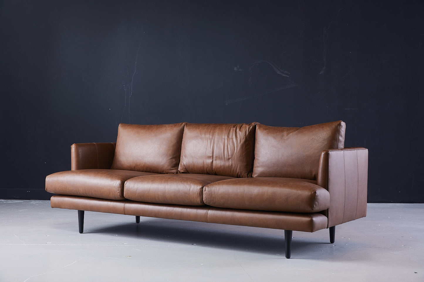 Duster 3 seater brown leather sofa