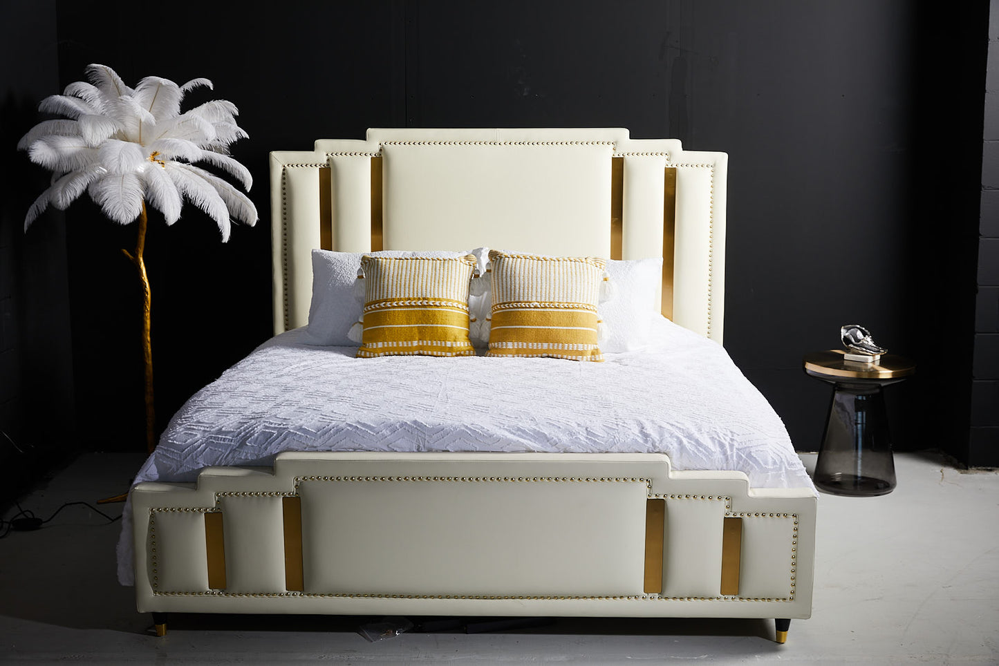 Flora beige leather bedframe