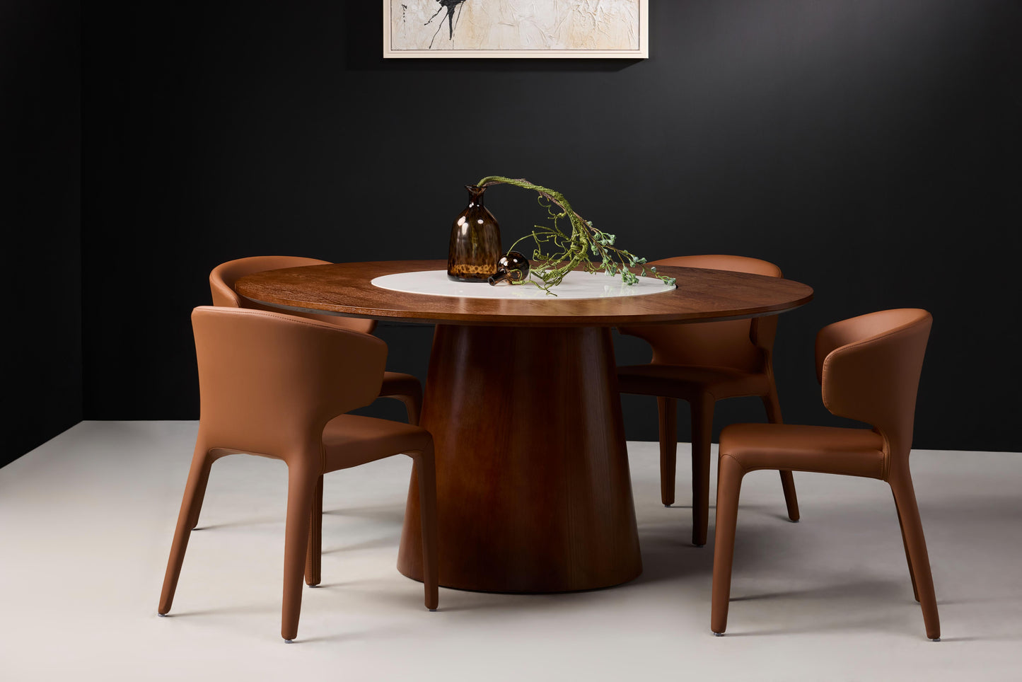 Yara dark wood round dining table - 6 seater