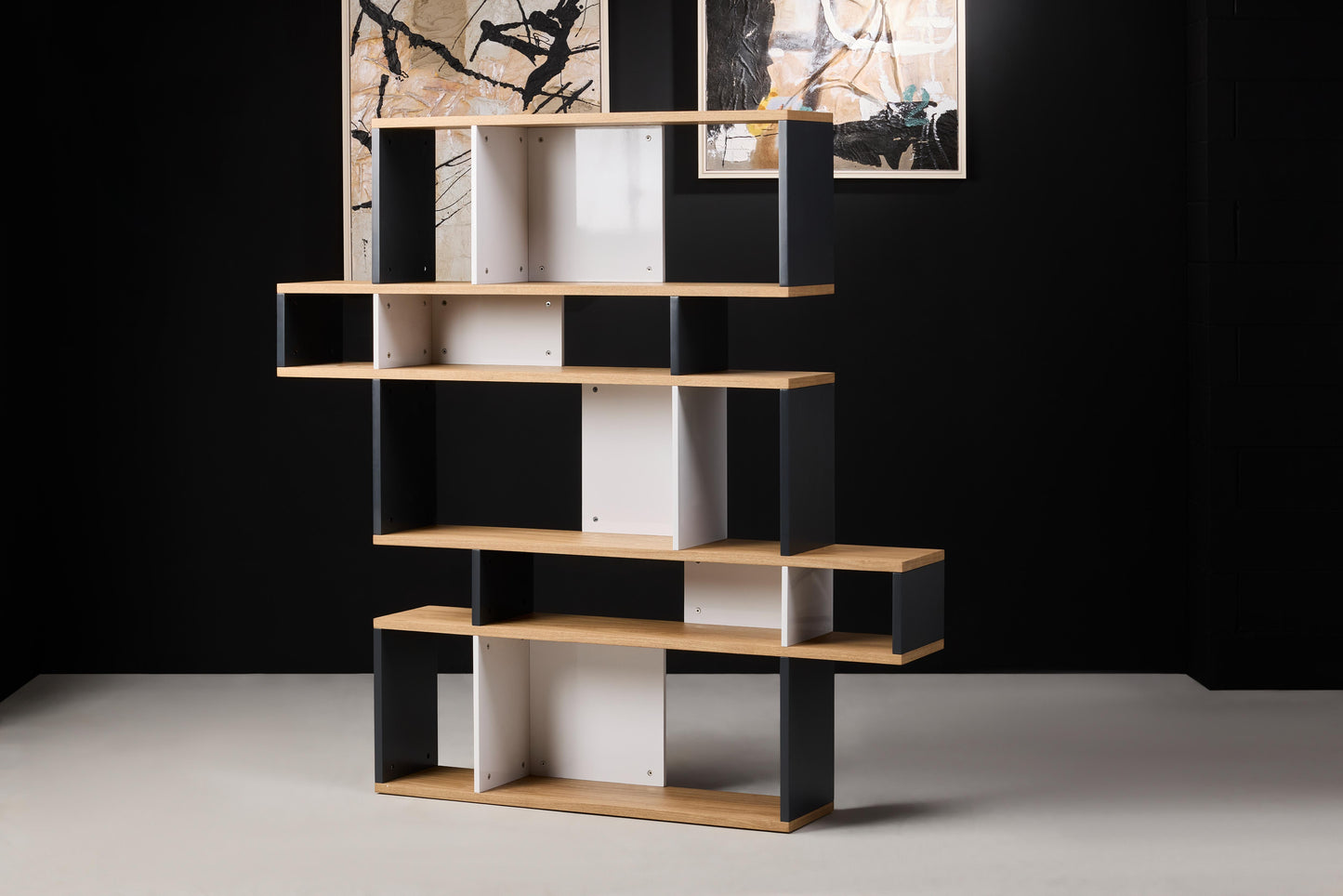 Asymmetrical Bookshelf - wooden and black finish