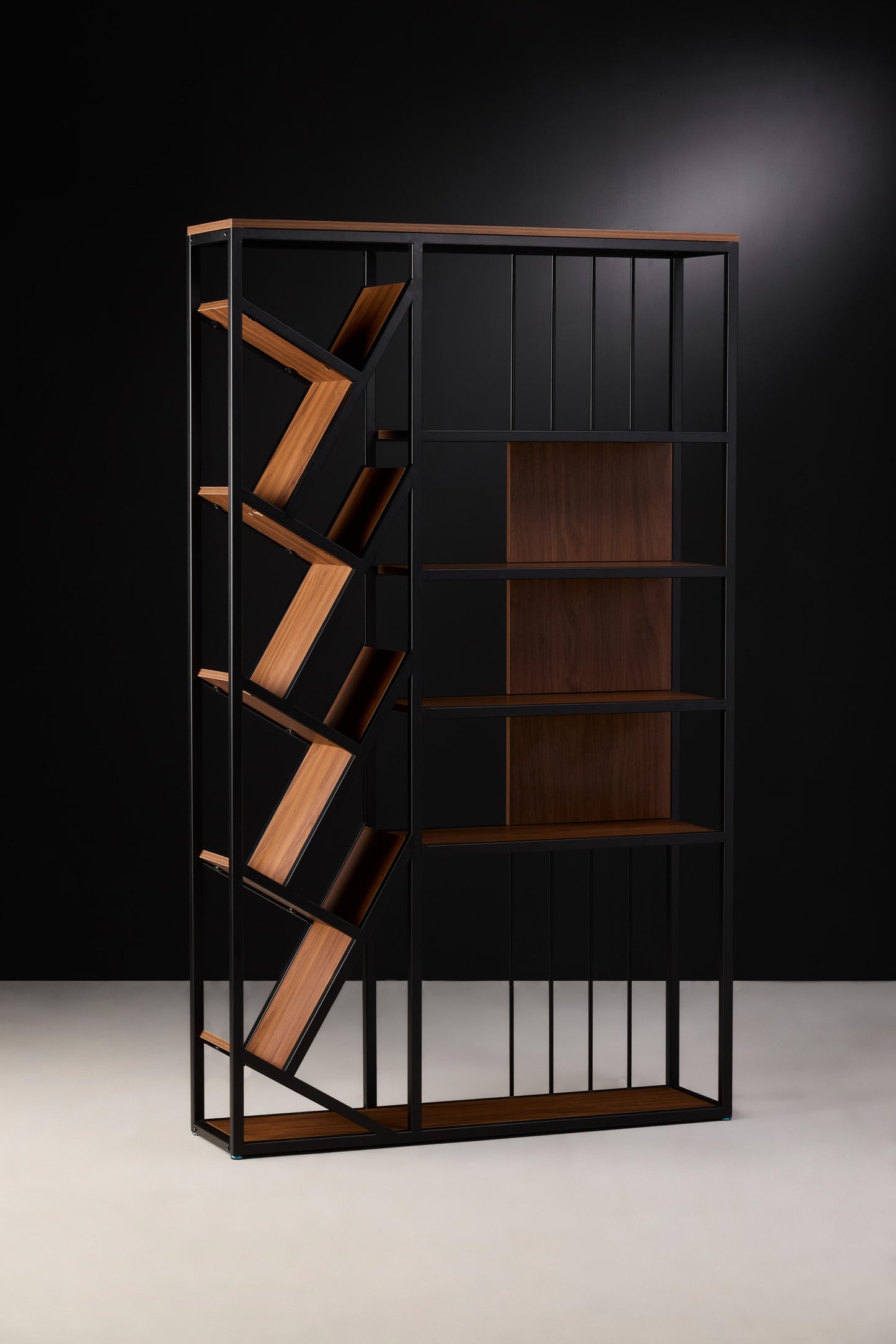 MDF Diagonal Bookshelf with Black and Wood Finish