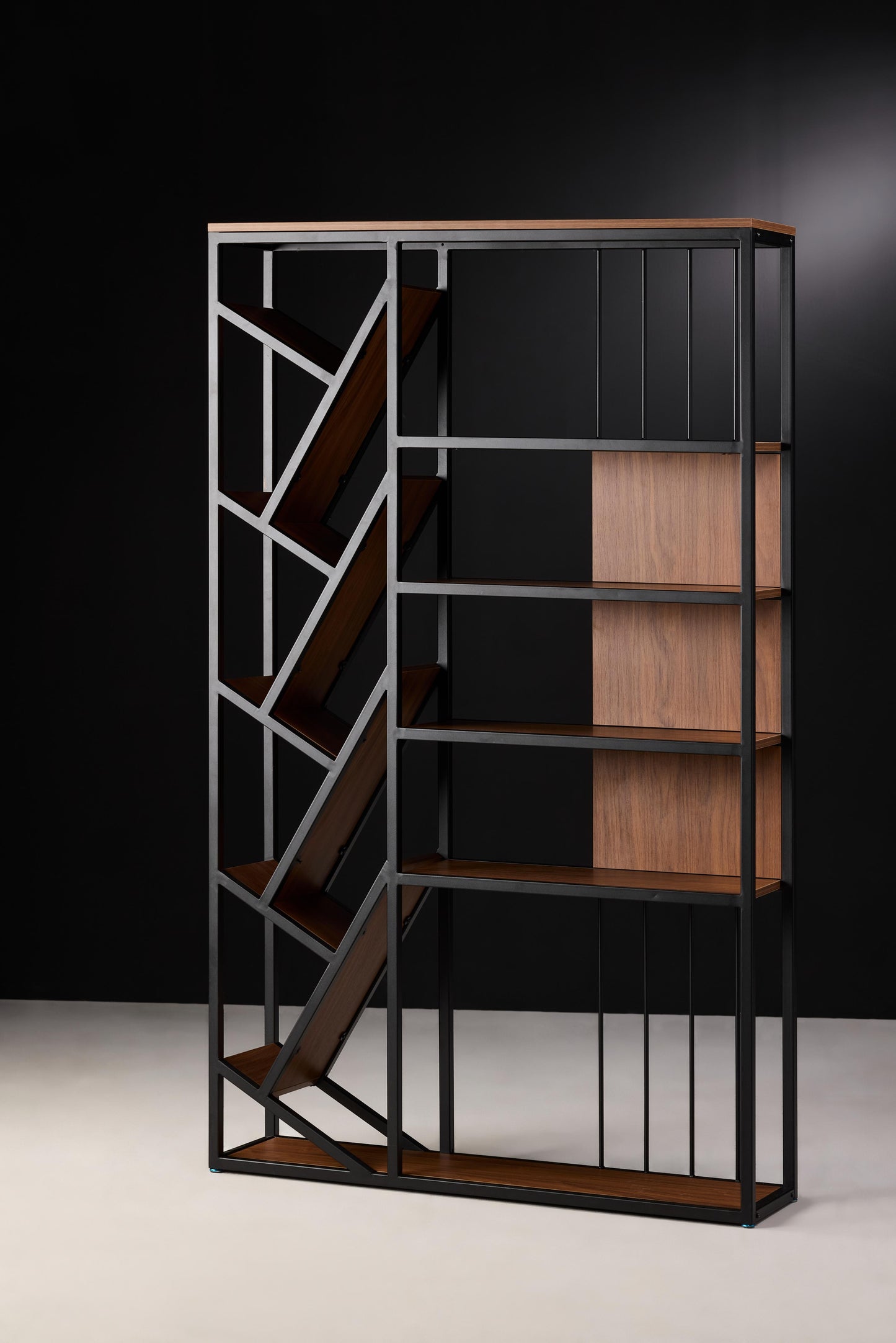 MDF Diagonal Bookshelf with Black and Wood Finish