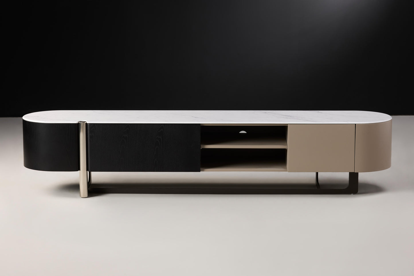 Nicol   Beige and Black TV Unit with Extendable Glass Top