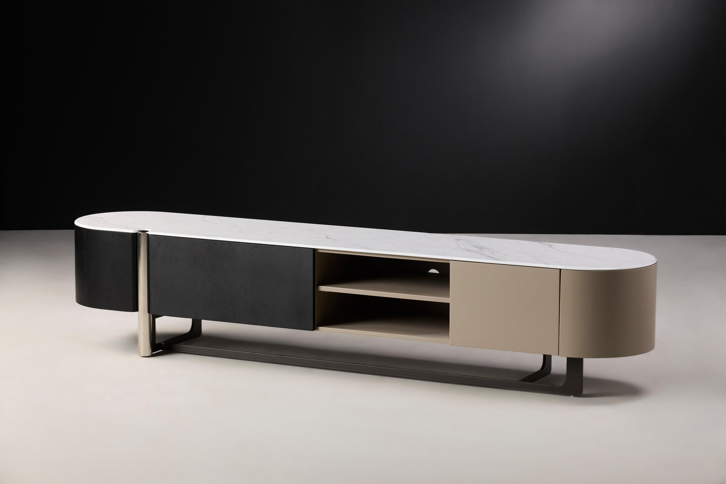 Nicol   Beige and Black TV Unit with Extendable Glass Top