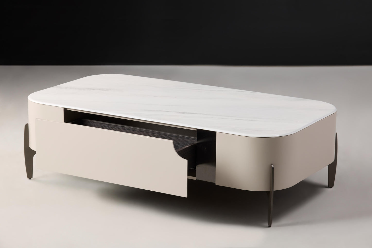 Maya Beige Coffee table with Marble Top and Hidden Drawer