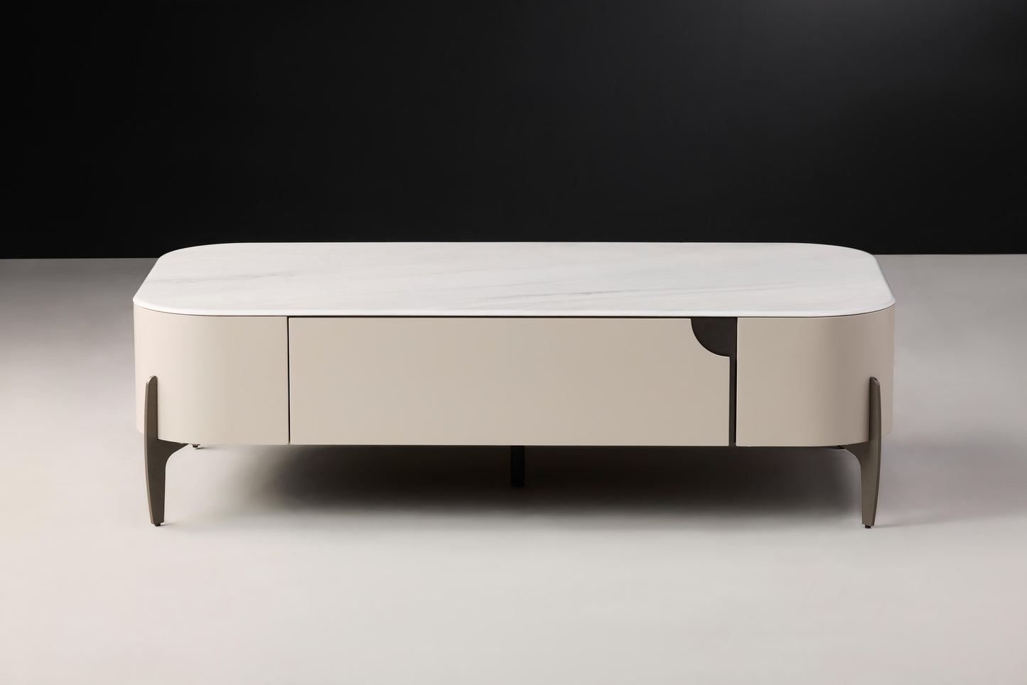 Maya Beige Coffee table with Marble Top and Hidden Drawer