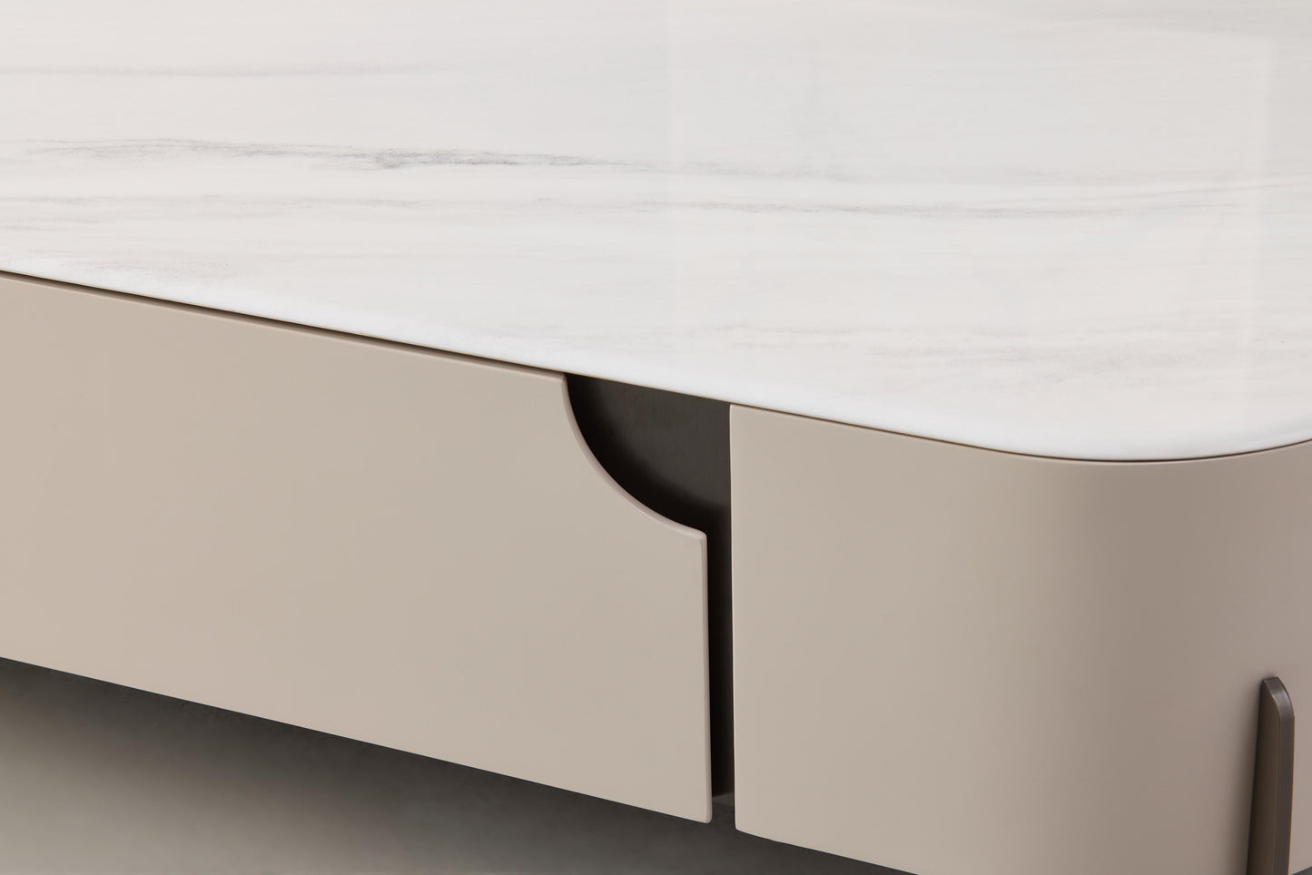 Maya Beige Coffee table with Marble Top and Hidden Drawer