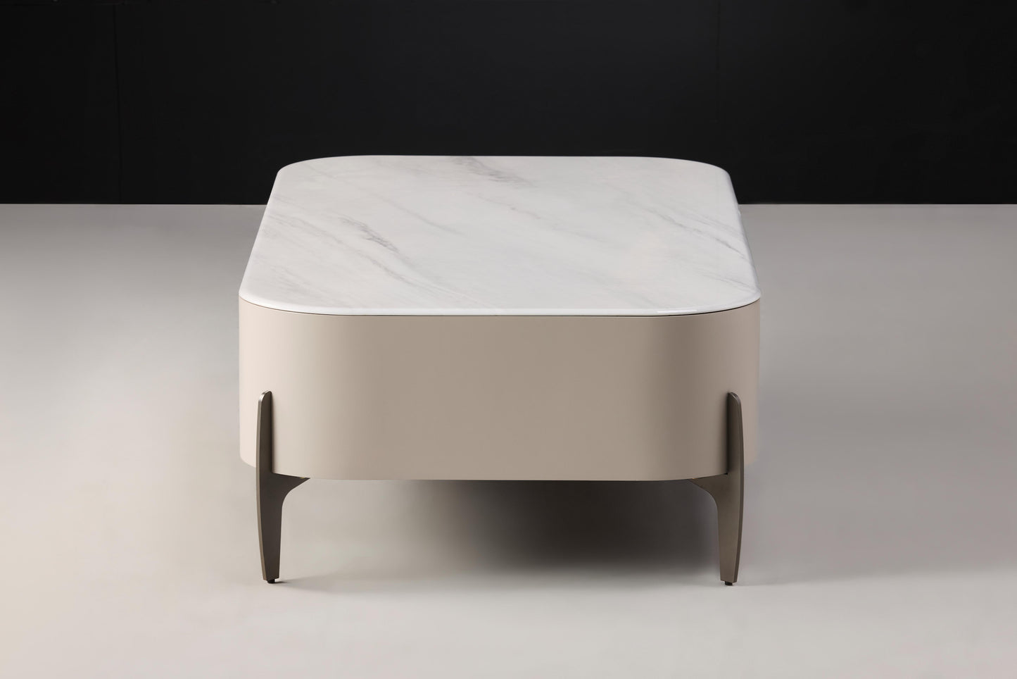 Maya Beige Coffee table with Marble Top and Hidden Drawer