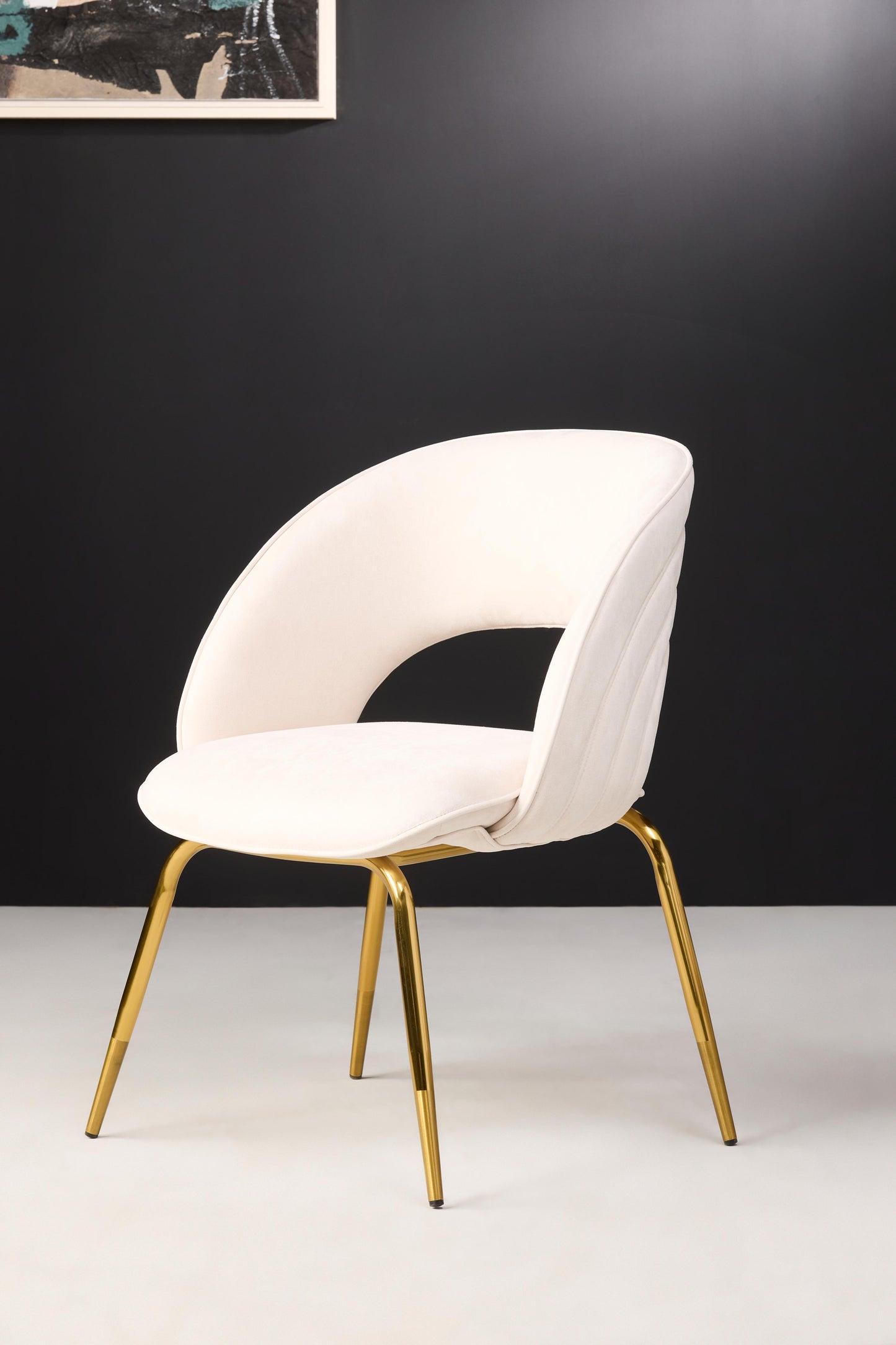 Siv Velvet Dining Chair with Stainless Steel Base - cream