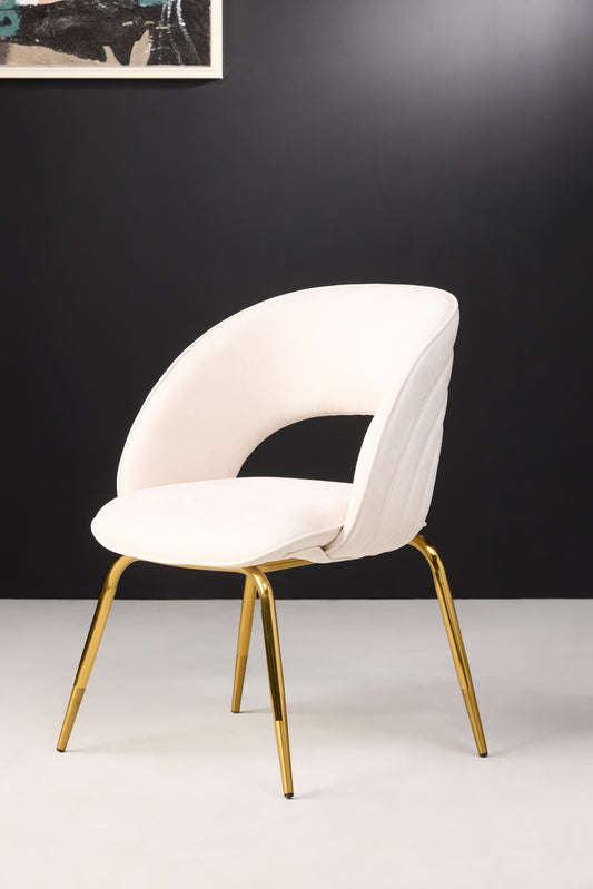 Siv Velvet Dining Chair with Stainless Steel Base - Cream