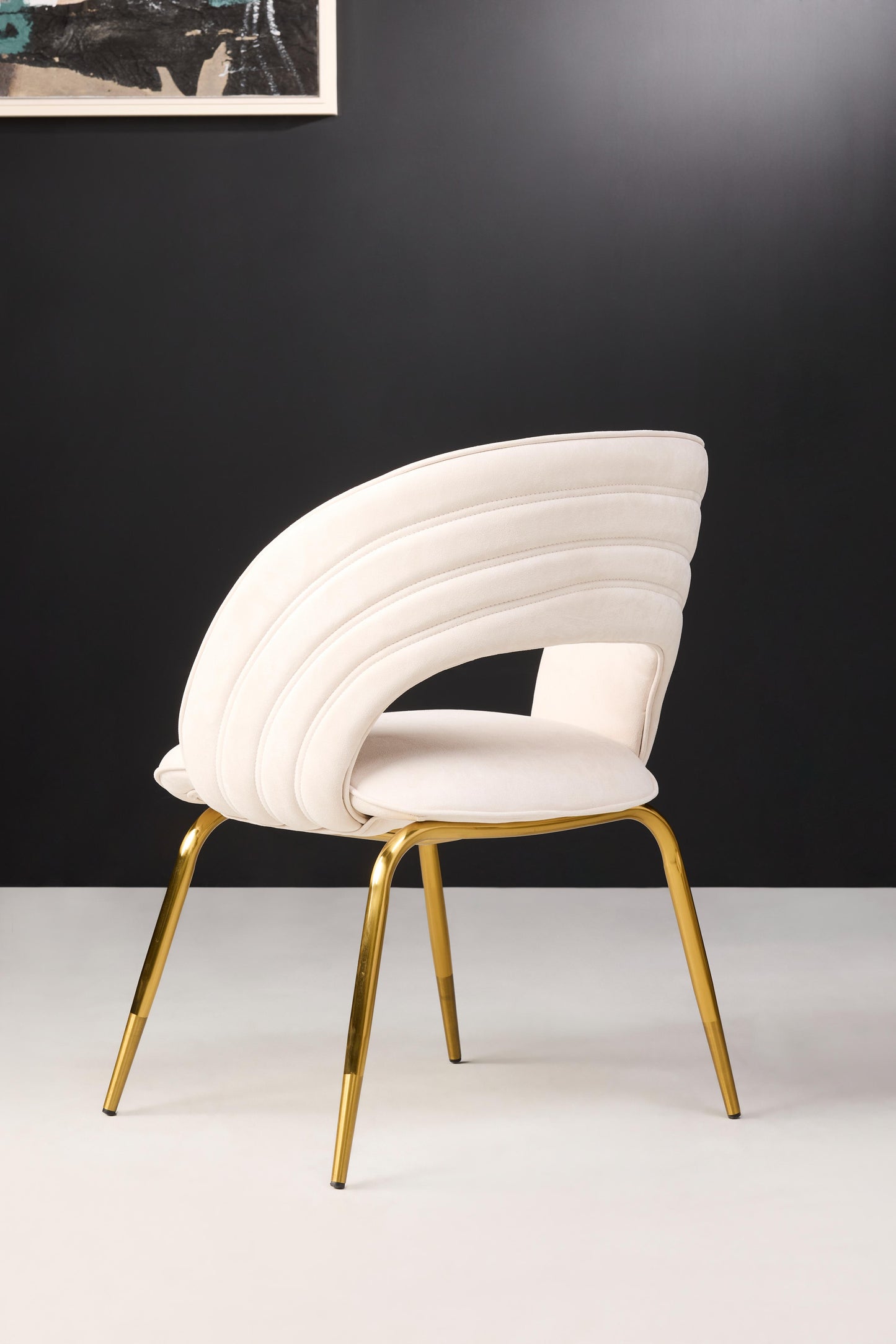 Siv Velvet Dining Chair with Stainless Steel Base - cream