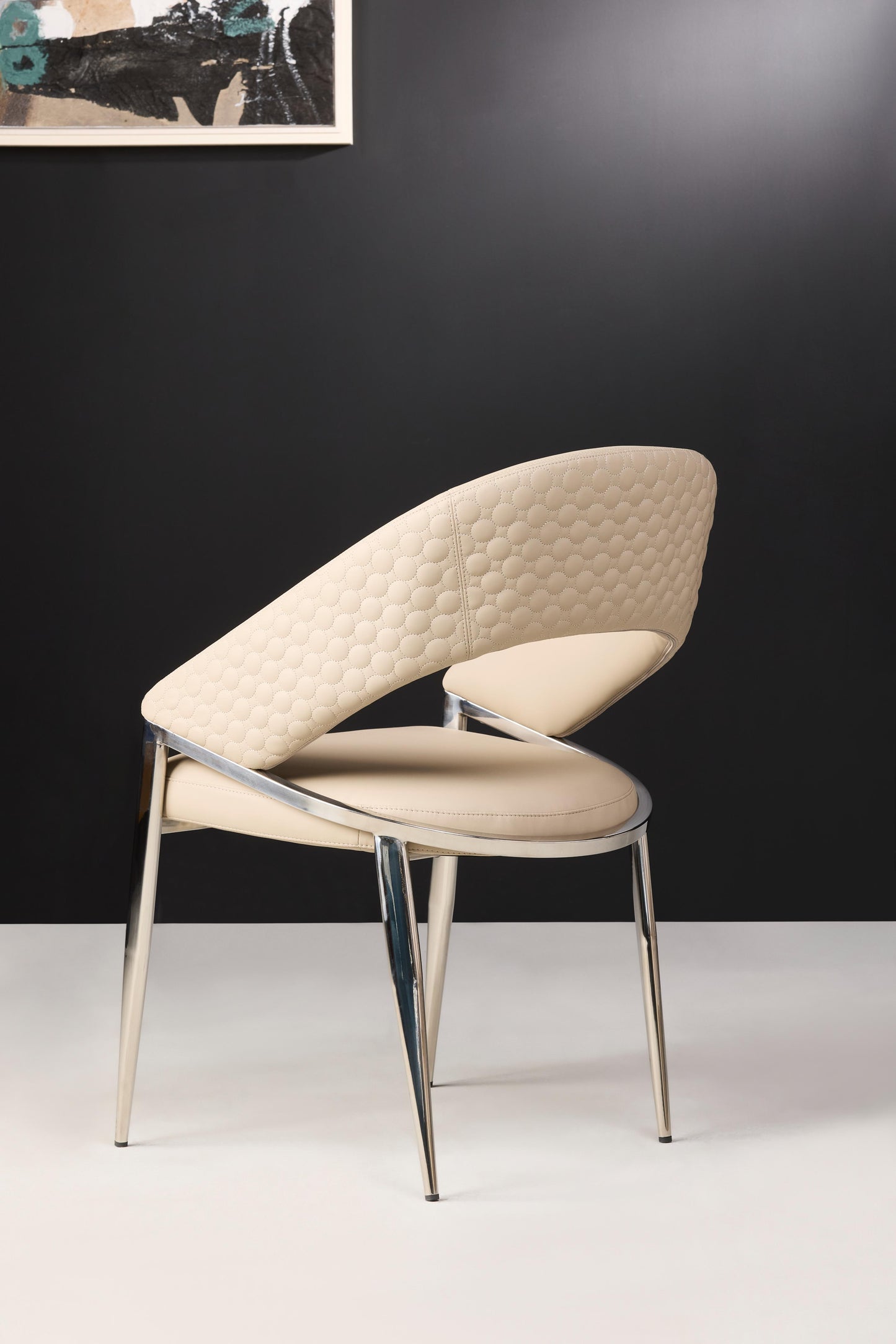 Moa PU leather diamond stitch Dining Chair with Stainless Steel Base - Beige