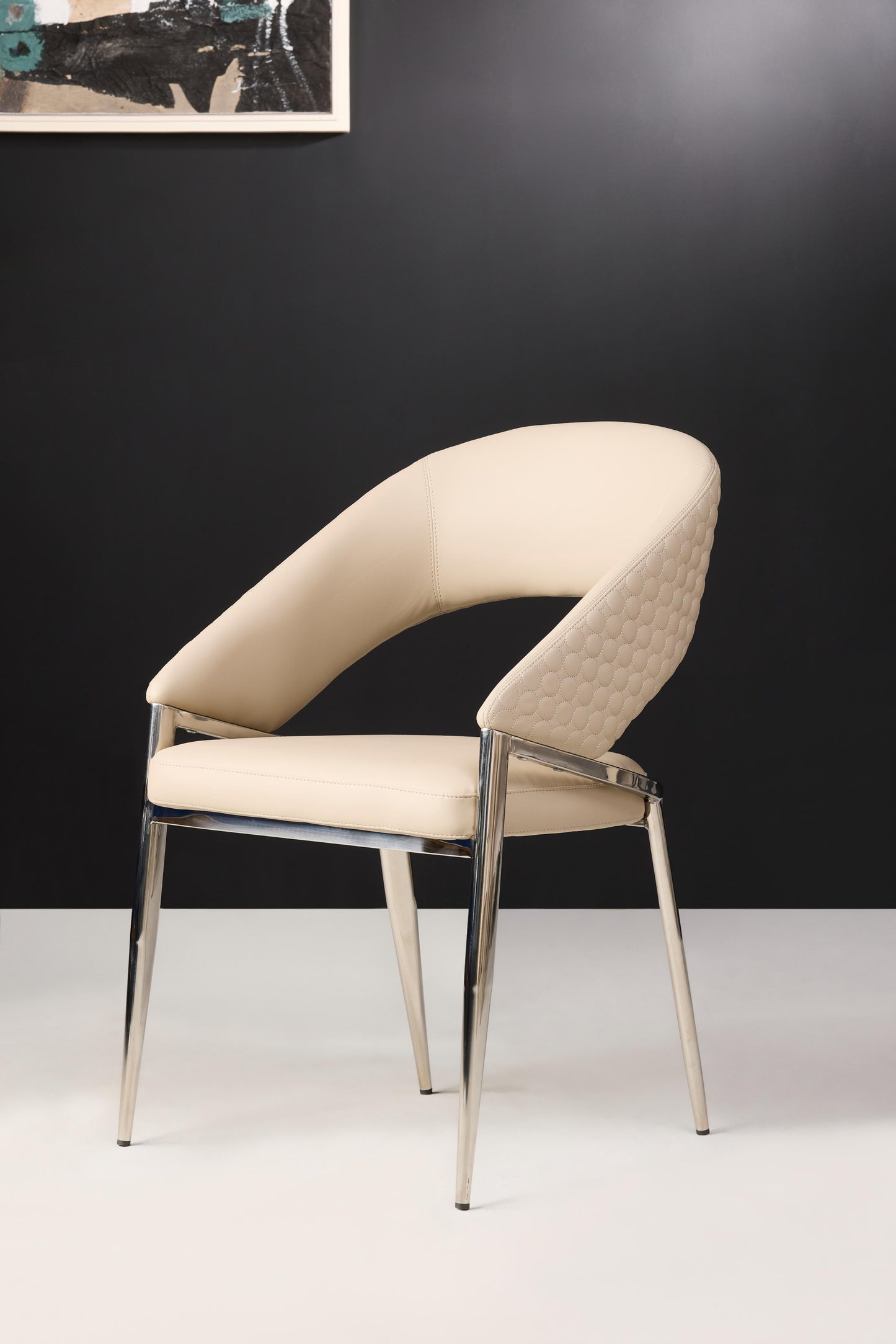 Moa PU leather diamond stitch Dining Chair with Stainless Steel Base - Beige