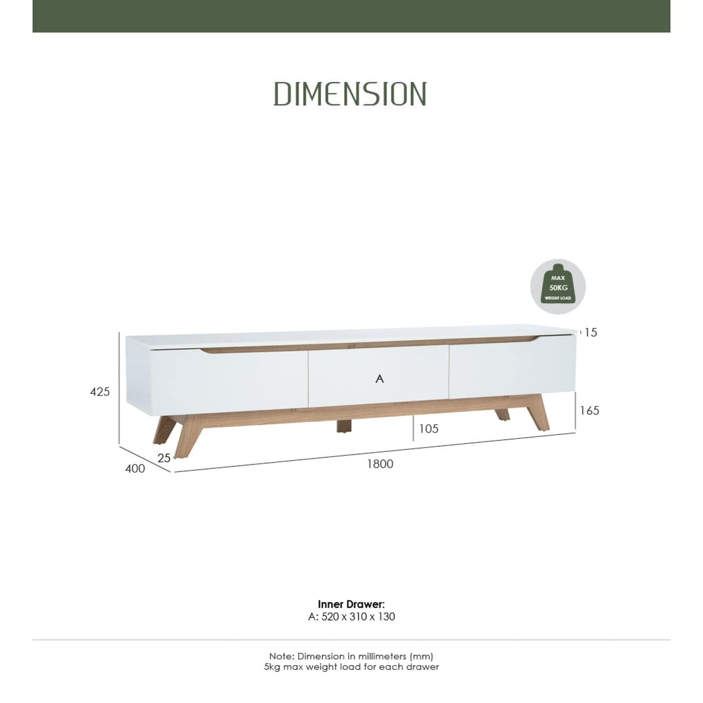 Mando 1.8M white oak tv cabinet