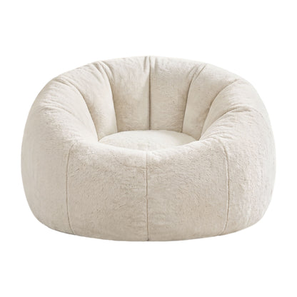 Bean Bag Chair Cover (No Filler) Soft Faux Fur Beanbag Cover Large Round Stuffed Animal Storage Bean Bag Cover Washable Lazy Sofa Cover for Adults Kids Teens, Beige