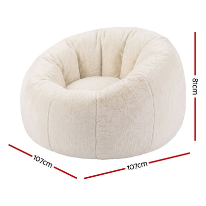 Bean Bag Chair Cover (No Filler) Soft Faux Fur Beanbag Cover Large Round Stuffed Animal Storage Bean Bag Cover Washable Lazy Sofa Cover for Adults Kids Teens, Beige