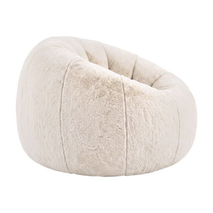 Bean Bag Chair Cover (No Filler) Soft Faux Fur Beanbag Cover Large Round Stuffed Animal Storage Bean Bag Cover Washable Lazy Sofa Cover for Adults Kids Teens, Beige