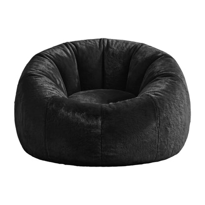 Bean Bag Chair Cover (No Filler) Soft Faux Fur Beanbag Cover Large Round Stuffed Animal Storage Bean Bag Cover Washable Lazy Sofa Cover for Adults Kids Teens, Black