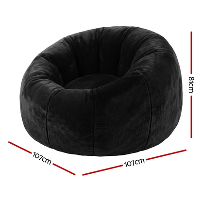 Bean Bag Chair Cover (No Filler) Soft Faux Fur Beanbag Cover Large Round Stuffed Animal Storage Bean Bag Cover Washable Lazy Sofa Cover for Adults Kids Teens, Black