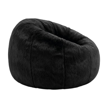 Bean Bag Chair Cover (No Filler) Soft Faux Fur Beanbag Cover Large Round Stuffed Animal Storage Bean Bag Cover Washable Lazy Sofa Cover for Adults Kids Teens, Black
