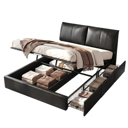 Noah King Bed Frame Gas Lift Storage 3 Drawers Adjustable Headboard Platform Bed Black