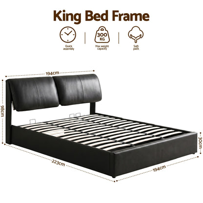 Noah King Bed Frame Gas Lift Storage 3 Drawers Adjustable Headboard Platform Bed Black